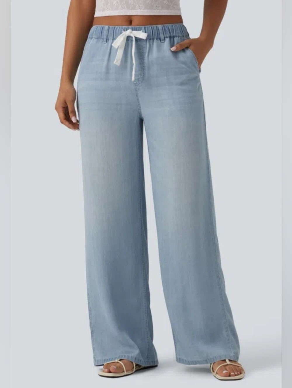 HALARA Light Blue Wide Leg Drawstring Pants NWT Size XL